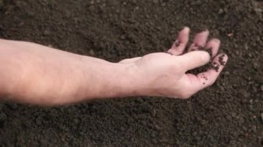 Bir adam elleriyle toprağı kontrol eder.