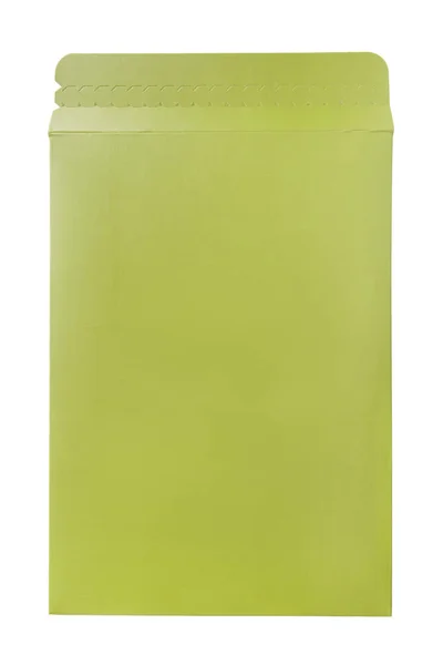 白の上に隔離された空白の緑のカートン封筒 — ストック写真