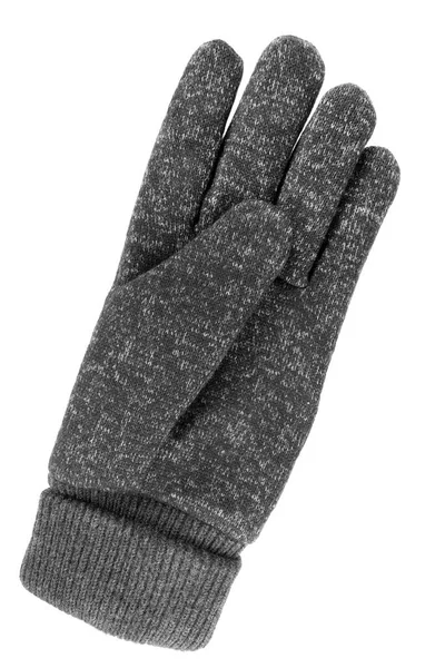 Een Gebreide Wollen Grijze Handschoen Geïsoleerd Boven Wit — Stockfoto
