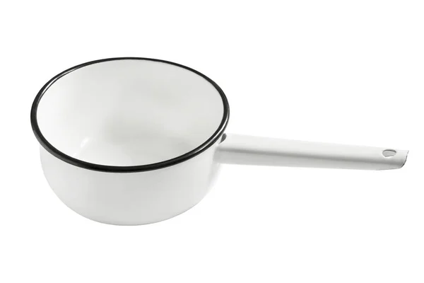 White Empty Enameled Saucepan Isolated White — Stock Photo, Image