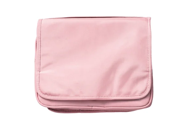 Розовый Текстильный Пакет Косметики Изолирован Поверх Белого — стоковое фото