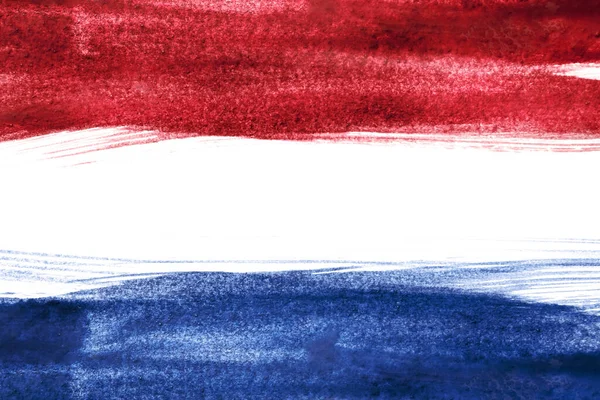 Watercolor Red Blue Painting White Background National Dutch Flag — Stock Photo, Image