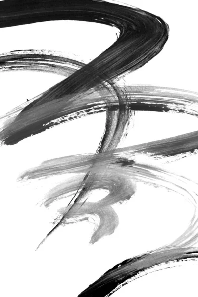 Black Paint Abstract Brush Strokes Isolated White — Stock Photo, Image