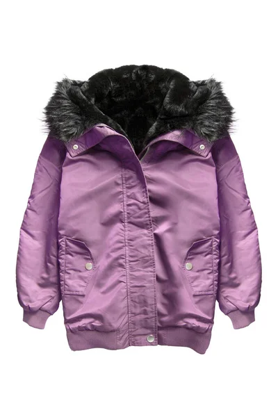 Veste Sport Violette Avec Capuche Fourrure Isolée Sur Blanc Image En Vente