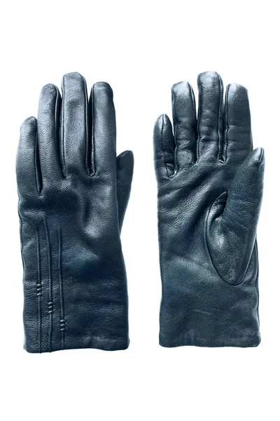 Gants Élégants Cuir Bleu Isolés Sur Blanc — Photo