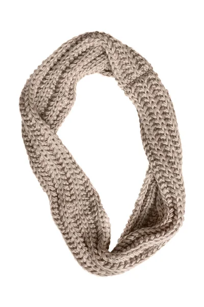 Beige Ull Stickad Snood Halsduk Isolerad Över Vit — Stockfoto