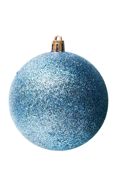 Grote Blauwe Glanzende Kerstbal Geïsoleerd Boven Wit — Stockfoto