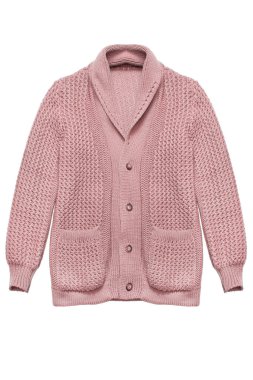 Pembe örgü, beyaz üzerine izole edilmiş büyük boy hırka.
