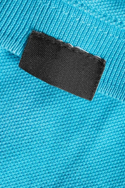 Blanco Textielkledinglabel Blauwe Gebreide Ondergrond — Stockfoto