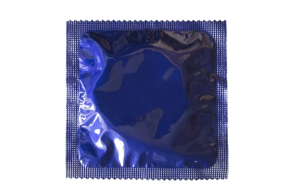 Pack Preservativo Azul Aislado Sobre Blanco — Foto de Stock