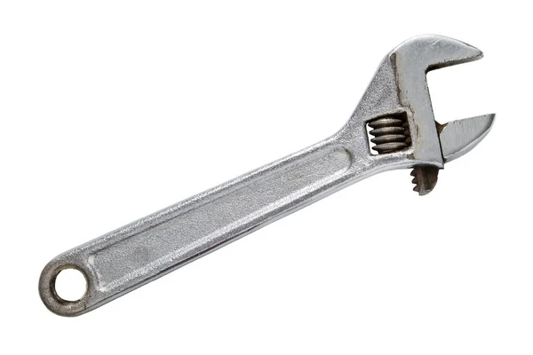 Old Adjustable Wrench Isolated White — Stock Photo, Image