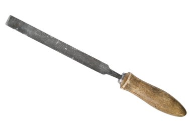 Beyaz üzerine izole ahşap saplı eski ahşap aracı