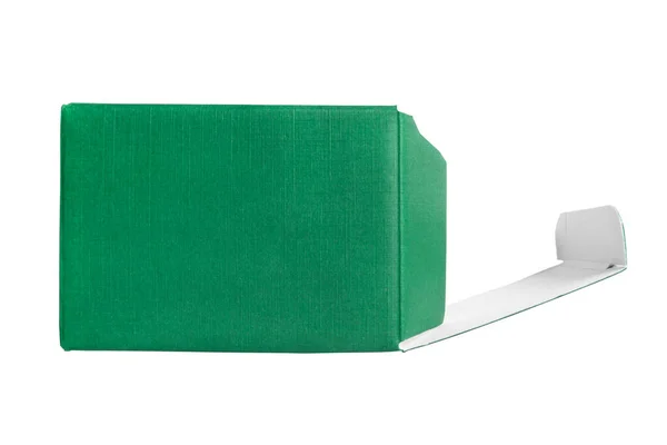 Green Blank Open Carton Box Isolated White — Stock Photo, Image