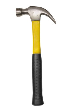 Sarı plastik saplı pençe çekici beyazın üzerine izole edilmiş.