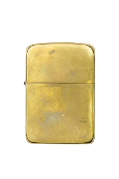 Oude Gouden Sigarettenaansteker Geïsoleerd Boven Wit — Stockfoto