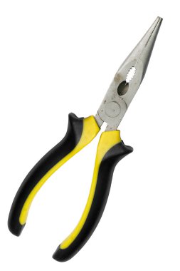 Sarı saplı eski kerpeten beyaz üzerine izole