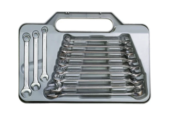 Combination Spanner Set Toolbox Isolated White — Stock Photo, Image