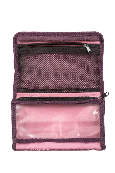 ピンク空化粧バッグ隔離上白 — ストック写真