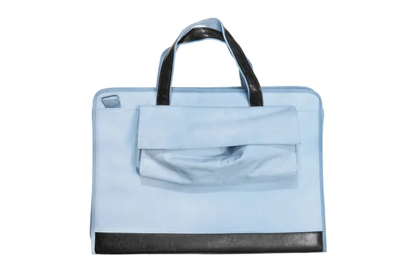 白色上方隔离的蓝色纺织品手提包 — 图库照片