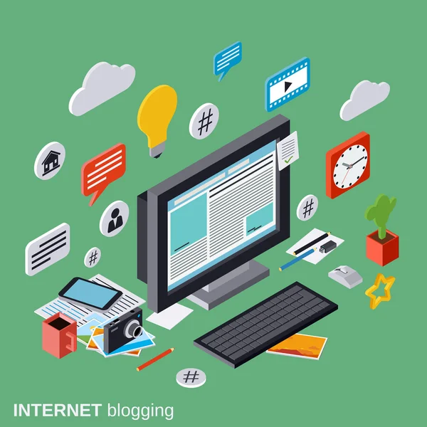 Blogging sur Internet, publication sur le Web, journalisme, concept de vecteur de gestion de blog — Image vectorielle