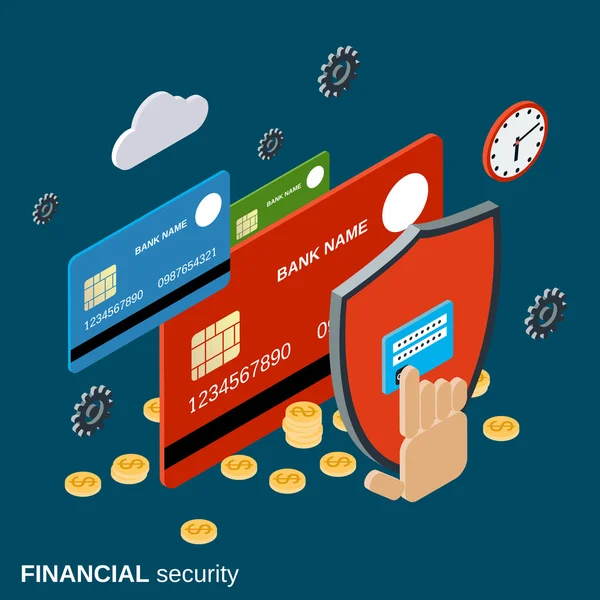 Finanční zabezpečení, online bankovnictví, webový přenos, peníze ochranu vektor koncept — Stockový vektor