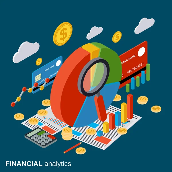 Finanční služby analytics, obchodní zprávy, Statistika vektor koncept — Stockový vektor