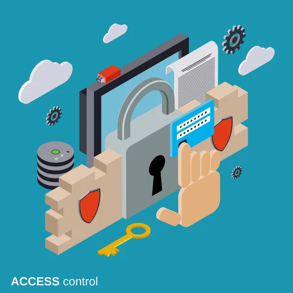 Segurança informática, proteção de dados, conceito de vetor de controle de acesso — Vetor de Stock