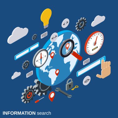Global information search, SEO optimization, web search, analytics vector concept clipart