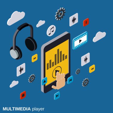 Multimedya oynatıcı, taşınabilir modern gadget, akıllı telefon vektör çizim