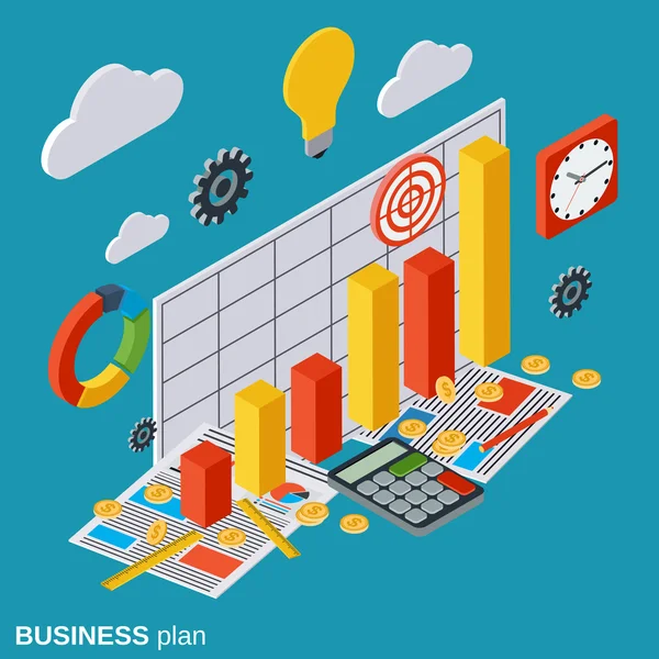 Businessplan, verslag, financiële statistieken, analytics vector concept — Stockvector