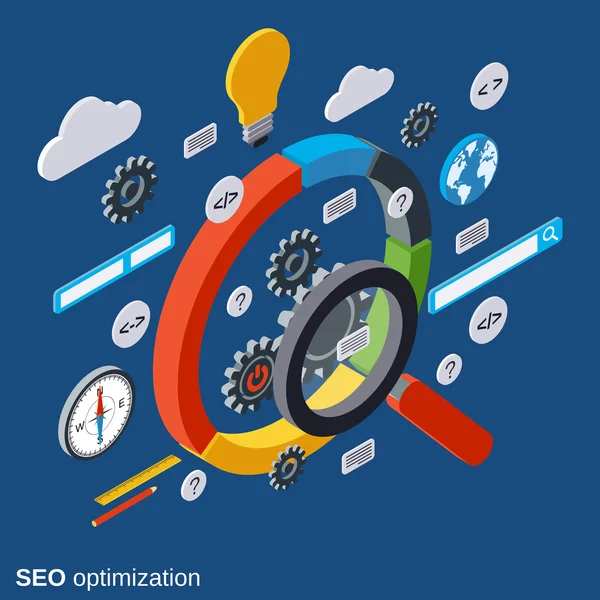 SEO optimizasyonu, bilgi arama, veri analiz vektör kavramı — Stok Vektör