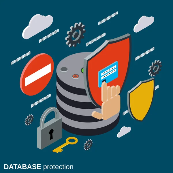 Protection des bases de données, concept de vecteur de sécurité informatique — Image vectorielle