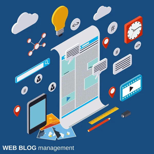 Blogging internet, publikasi web, jurnalisme web, konsep vektor manajemen blog - Stok Vektor