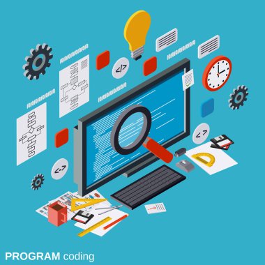 Program coding, SEO optimization, application development, web programming flat isometric vector concept clipart svg vector 