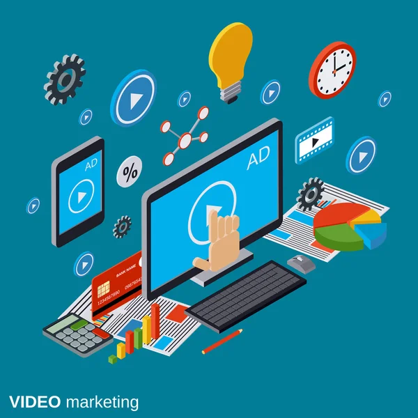 Video Marketing, Werbung, Promotionvektorkonzept — Stockvektor