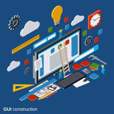 Grafik kullanıcı arabirimi inşaat, uygulama geliştirme, Web sitesi tasarım vektör konsepti