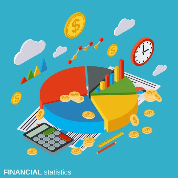 Estadísticas financieras, análisis, informe de negocio vector concepto — Archivo Imágenes Vectoriales