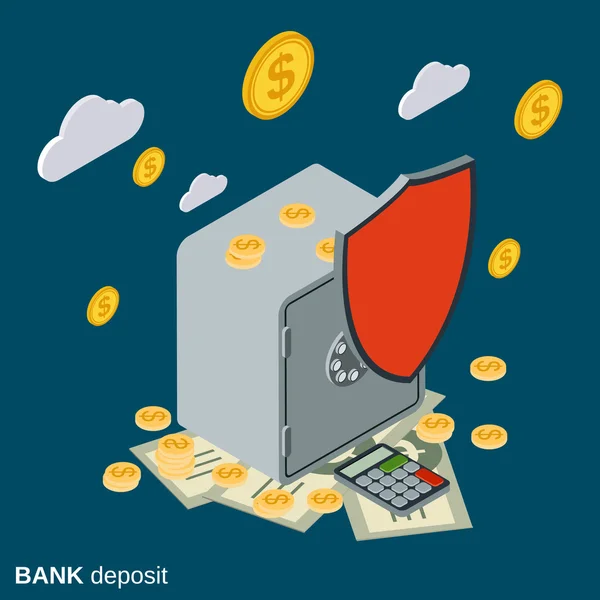 Dépôt bancaire, sécurité financière, concept de vecteur de protection monétaire — Image vectorielle
