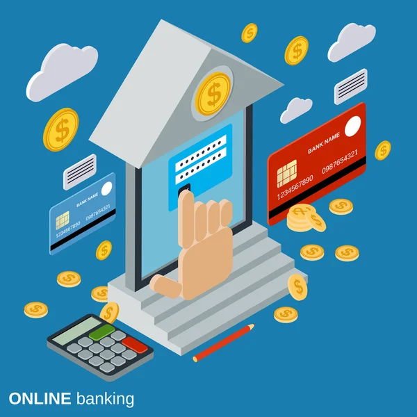 Çevrimiçi bankacılık, para transferi, mali işlemlerin kavramı vektör — Stok Vektör