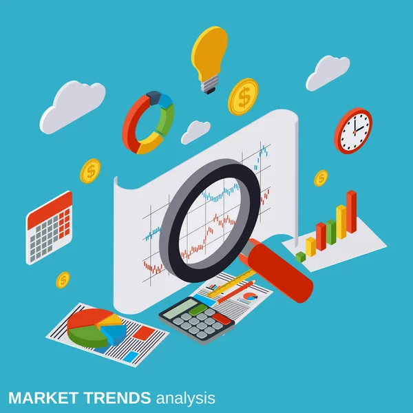 Piaci trendek elemzése, a pénzügyi statisztika, az üzleti jelentés vektor-koncepció — Stock Vector