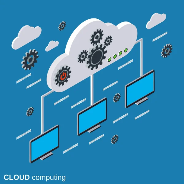 Cloud computing, hálózat, távoli adat raktározás vektor fogalma — Stock Vector