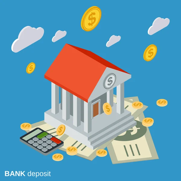 Bankeinlagen, Ersparnisse, Anlagefläche isometrisches Vektorkonzept — Stockvektor
