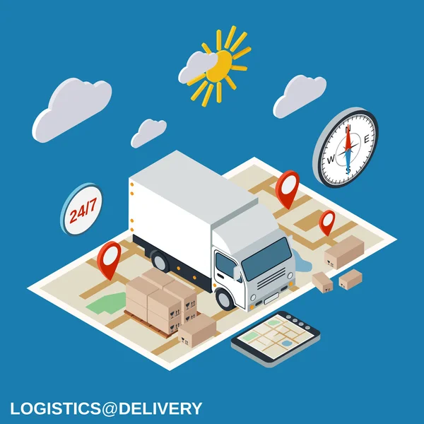 Logística, entrega, ilustração vetorial de transporte —  Vetores de Stock