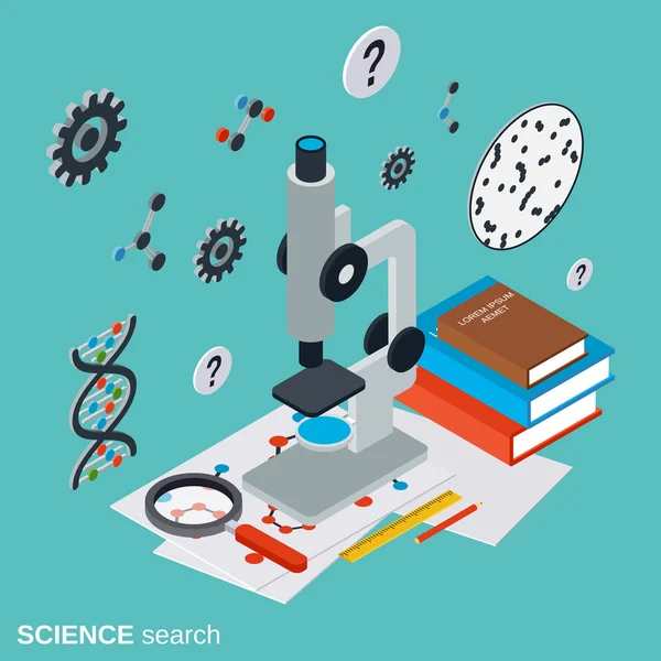 Science search flat isometric vector concept — Stock Vector