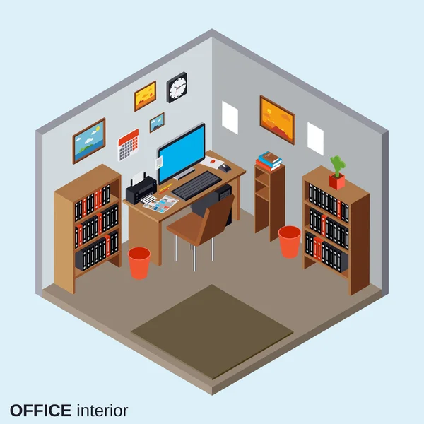 Oficina lugar de trabajo vector interior ilustración — Archivo Imágenes Vectoriales