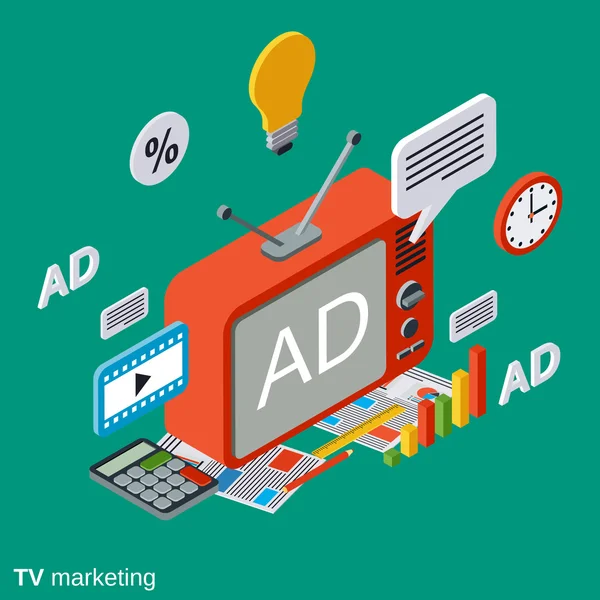 电视市场营销、 广告矢量的概念 — 图库矢量图片