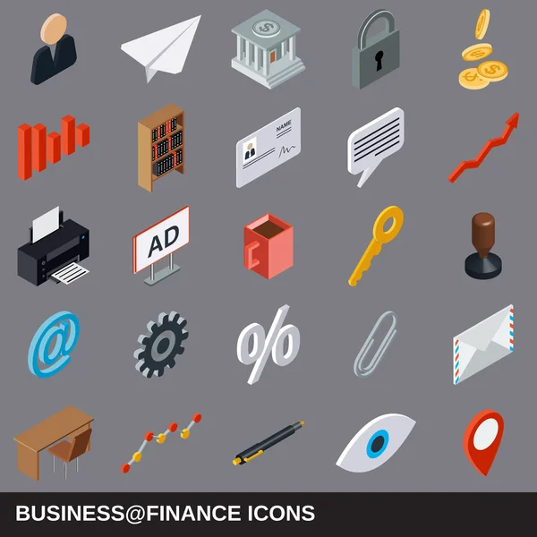 Biznes i finanse płaskie izometryczny ikony — Wektor stockowy