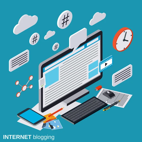 Internetes blog, a blog kezelése, a webes kiadvány vektor-koncepció — Stock Vector