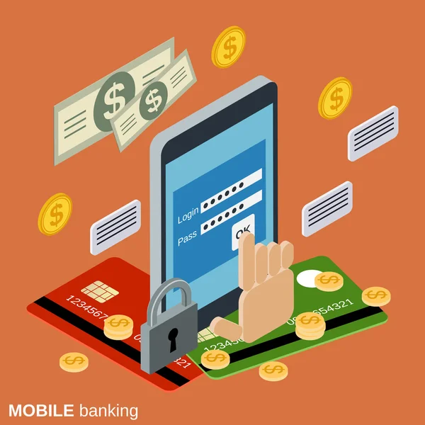 Mobile Banking, Online-Bezahlung, Geldtransaktionsvektorkonzept — Stockvektor