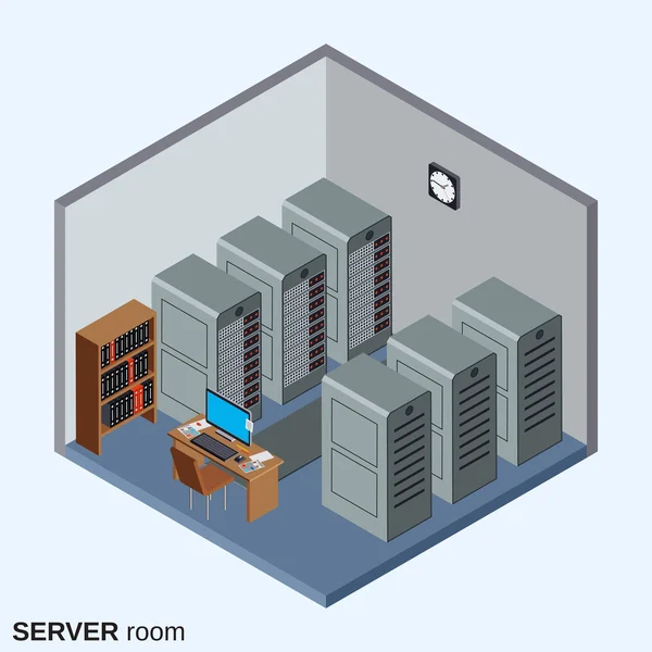 Sala server, illustrazione vettoriale interna del data center — Vettoriale Stock